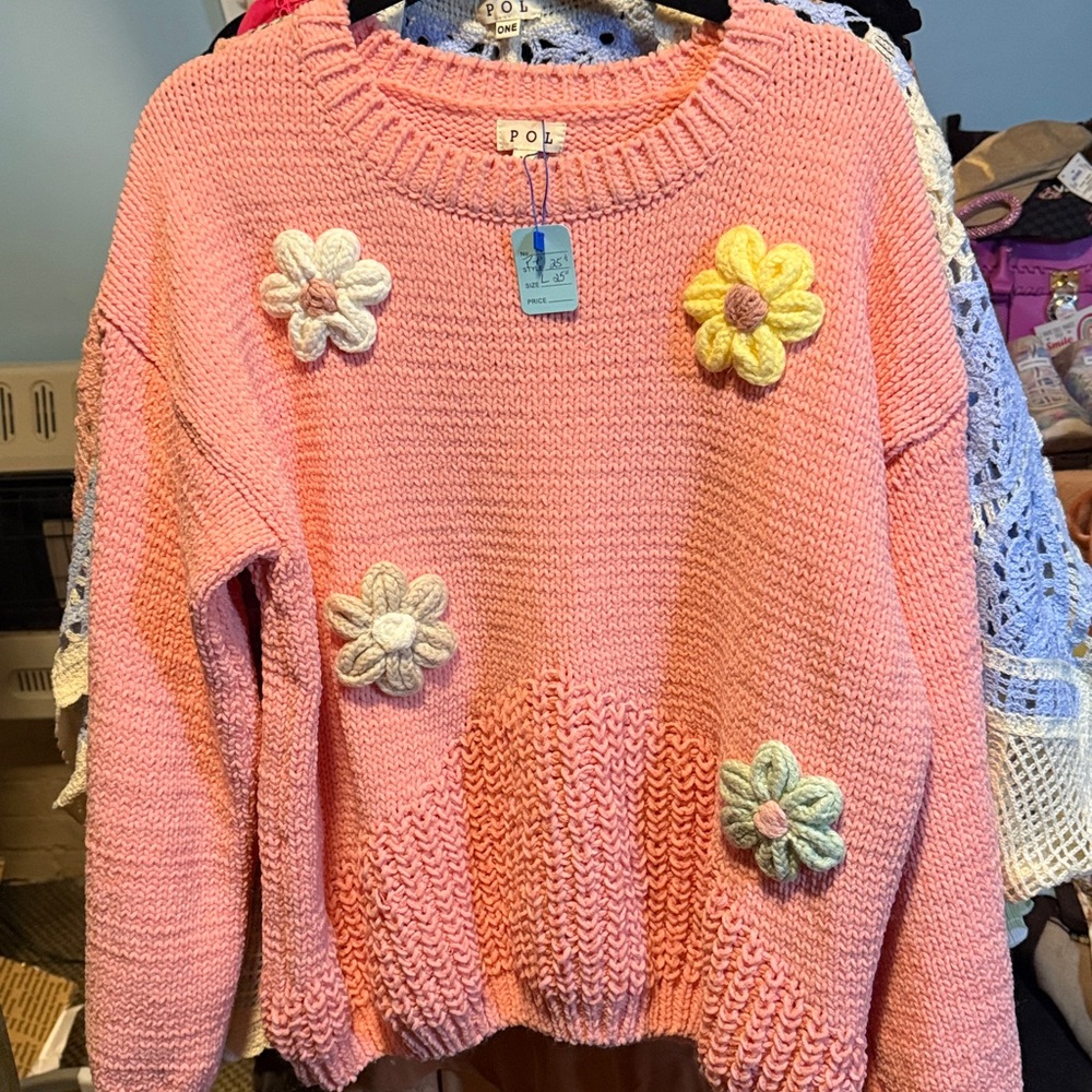 #1033 POL Pink Flowered Sweater - Picture 1 of 4